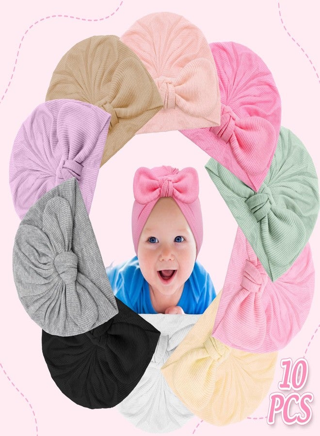 Velmitten 10 Pcs Preemie Hats Cotton Preemie Caps Bows Turban Premature Baby Boys Girls Hospital NICU Hat (Rabbit Ear Style) Black and White - Image 3